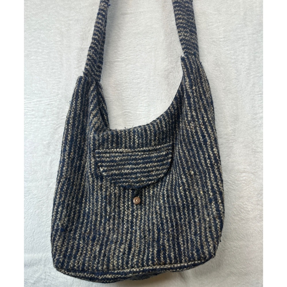 Unbranded Hobo Shoulder Bag Women Large Blue Striped Woven Boho